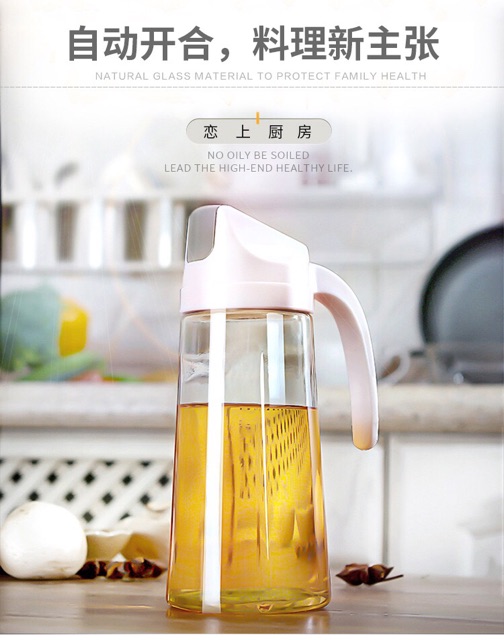 Bình thuỷ tinh đựng dầu ăn, xì dầu, nước nắm tự động mở nắp