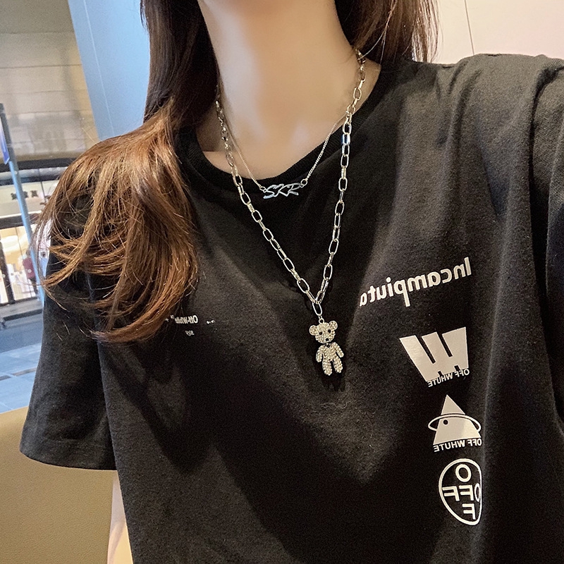 Dây chuyền kép mặt hình chú gấu phong cách Hip Hop cá tính