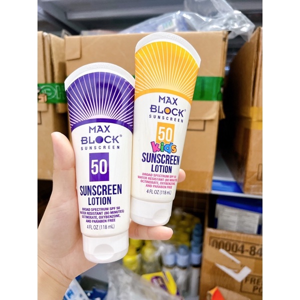 Kem chống nắng cho bé Max Block Sunscreen Lotion SPF50 118ml