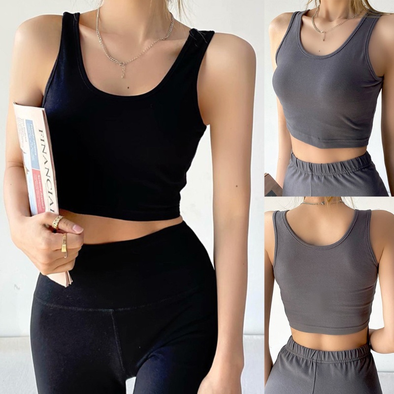 Áo Croptop Sát Nách Màu Trơn Cổ Yếm Chất Liệu Cotton Thời Trang Mùa Hè Cho Nữ