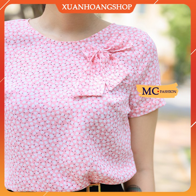 Áo Sơ Mi Nữ Công Sở Mc Fashion, Đẹp, Họa Tiết Trái Tim,Tay Ngắn Cộc, Màu ( Hồng, Xanh ) Xuân Hoàng Shop TA979