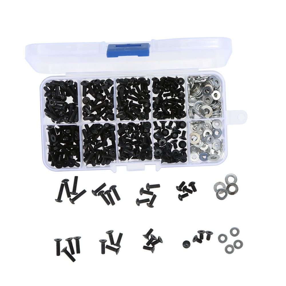 Set 180 ốc vít M3 và long đền chất liệu thép cho xe RC kèm hộp đựng
