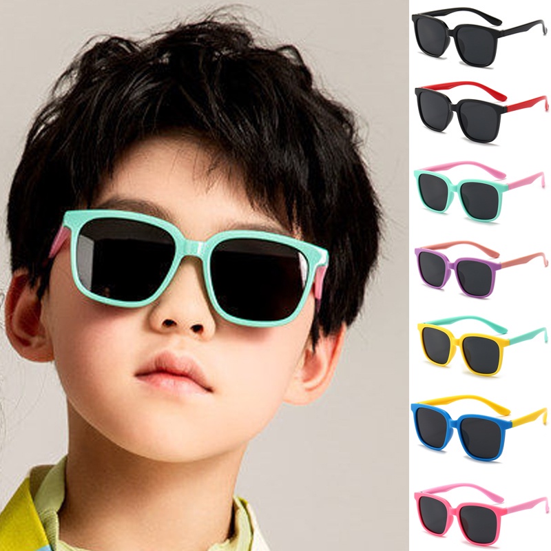 Kính Mát Phân Cực Chống Tia UV Hình Vuông Gọng Silicon Dễ Thương Cho Bé Trai Và Gái