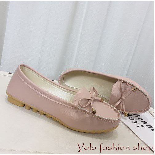 Giày lười slip on nữ da mềm, êm chân, siêu bền, đính nơ xinh xắn - Kèm hình thật