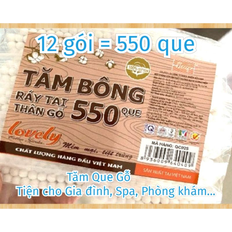 Tăm bông ráy tai thân Gỗ LOVELY , 550 que .