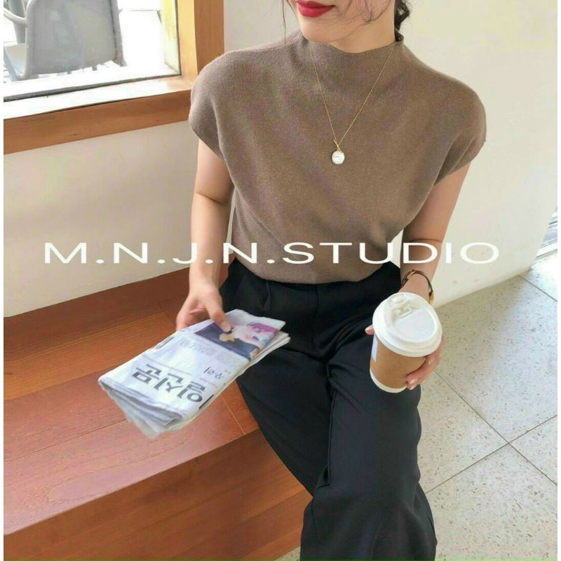 áo len nữ dệt kim cổ 3 phân cộc tay