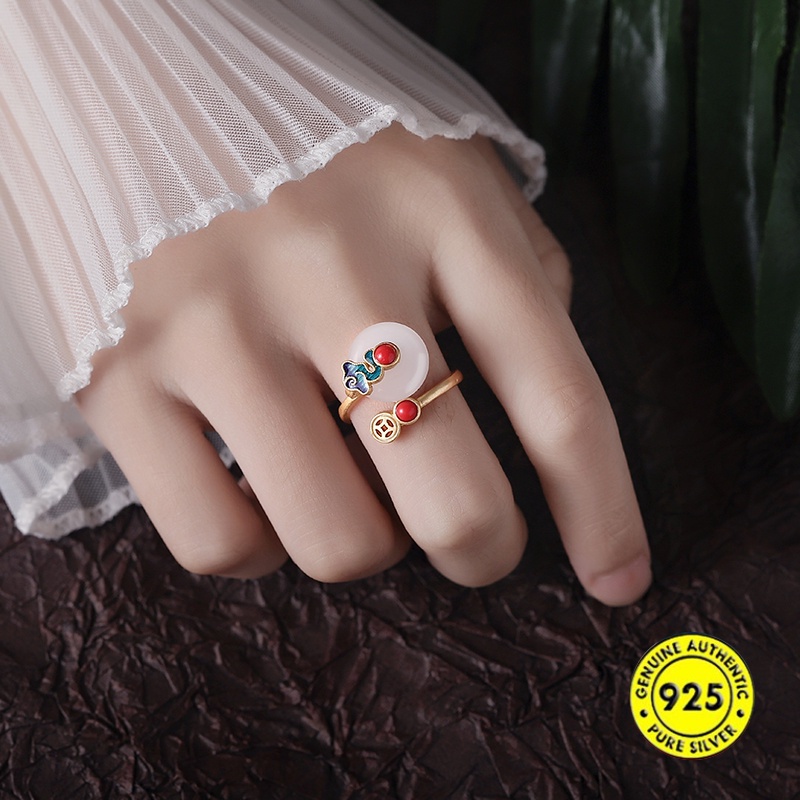 Nhẫn bạc 925 đính ngọc bích thời trang cho nữ