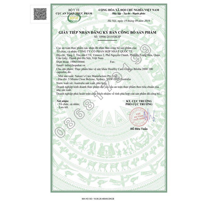 Viên Uống Ginko Biloba 2000mg Healthy Care 100 viên | Thế Giới Skin Care