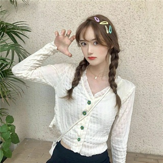 Áo khoác cardigan tay dài cổ chữ V phong cách Hàn Quốc dành cho nữ
