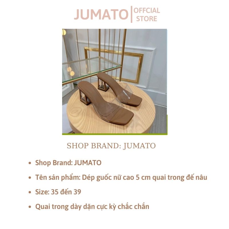 Dép guốc nữ cao 5 cm quai trong đế nâu got vuông hàng L1 cực đẹp JUMATO G2.016.36