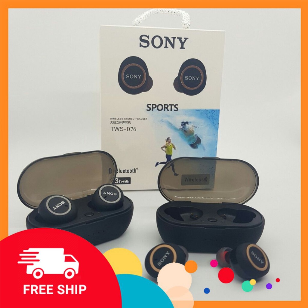 Tai nghe Bluetooth Đen Sony sport TWS-D76 Rất ấm Bass-treble rõ ràng - Bảo Hành 3tháng