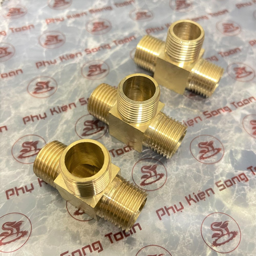 [TÊ NỐI REN] Tê chia ba đầu ren ngoài bước ren BSP hệ G dân dụng - Đồng phay nguyên khối (brass pipe fitting tee)