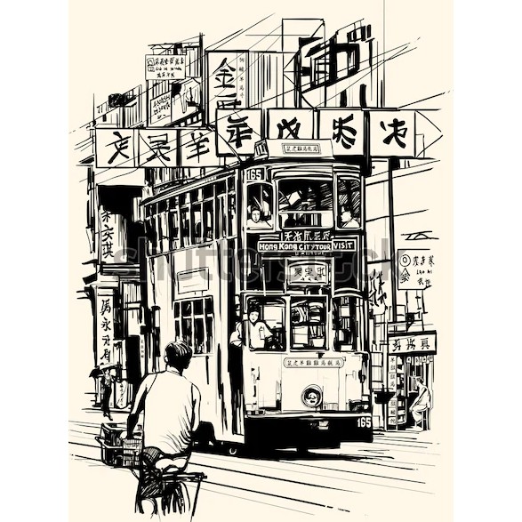 Tranh lụa 3d Hồng Kông Đường Phố Kích Thước 1,5m x 2m HKĐP07