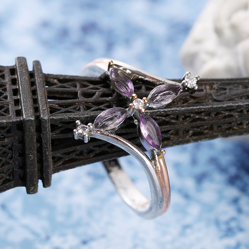 Nhẫn Nữ Đính Đá Thạch Anh Tím Thời Trang