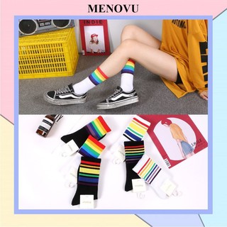 Vớ nam nữ Menovu tất cổ cao kẻ cầu vồng cực đẹp TN51