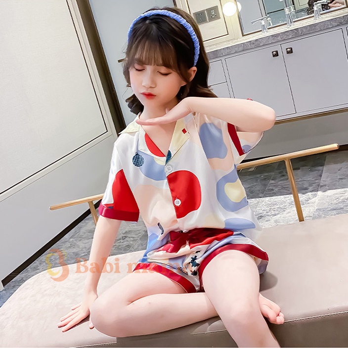 Bộ Đồ Ngủ Pijama Bé Gái Set Quần Áo Trẻ Em Mặc Nhà Lụa Mango Nhiều Màu Cộc Đùi 10-38kg - Babi mama BPN28