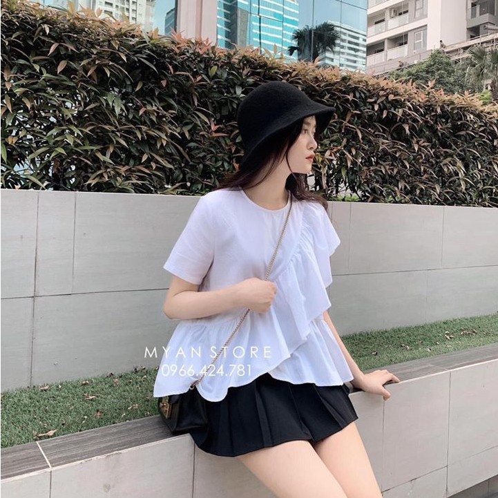❤️ASURA-1🌿 Set áo + váy bèo suông vạt chéo mix chân váy xếp ly ngắn có dấu quần bên trong -tt110785