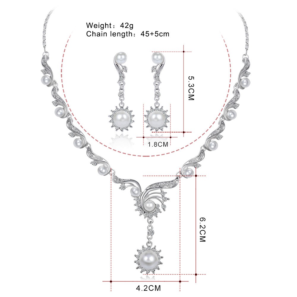 MKEB Bộ nữ trang gồm vòng đeo cổ + bông tai đính đá pha lê nhân tạo cho cô dâu