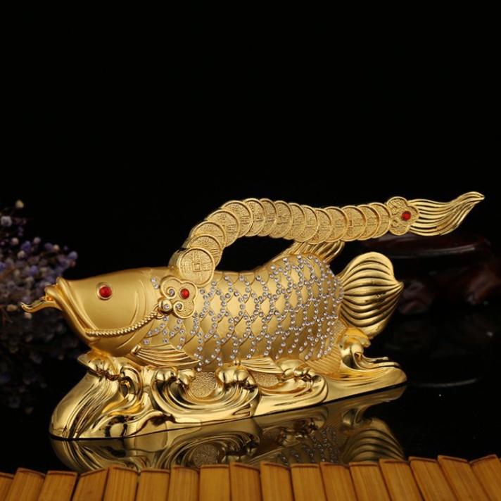 Tượng cá rồng vàng phong thủy trang trí nhùa cửa hoặc gắn taplo ô tô HC889