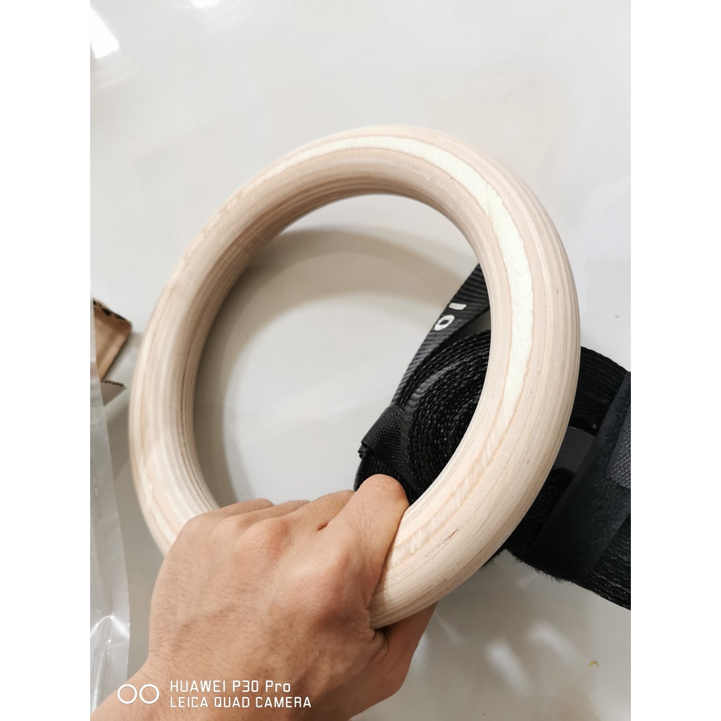 Combo Rings gỗ Bạch Dương 32mm &amp; Dây trợ lực cao su thiên nhiên 30kg (Dây ĐEN)