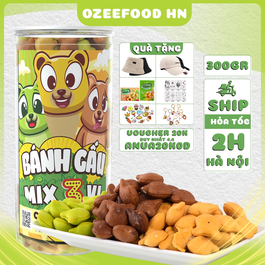 Bánh gấu nhân kem sữa mix 3 vị Ozee hộp 420g siêu ngon đồ ăn vặt Hà Nội