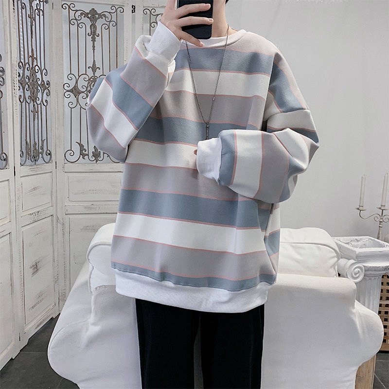 [Mã 12FASHIONSALE1 giảm 10K đơn 50K] áo sweater thun tay dài kẻ sọc sáng rộng phong cách thời trang trẻ trung nam nữ