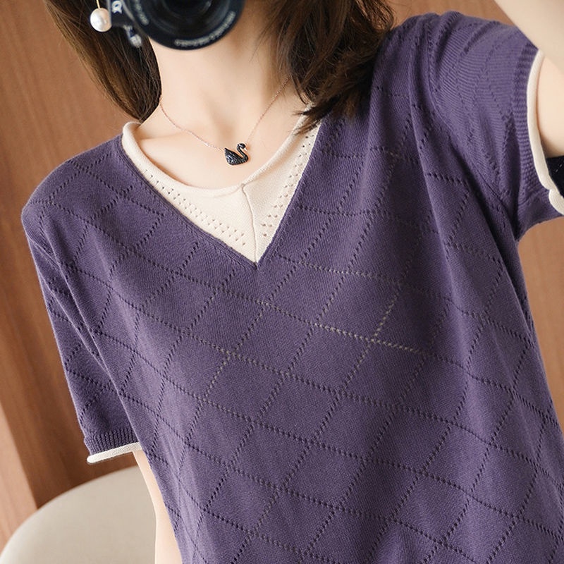 Áo thun tay ngắn dáng rộng chất liệu lụa mát thời trang mùa hè cho phụ nữ trung niên