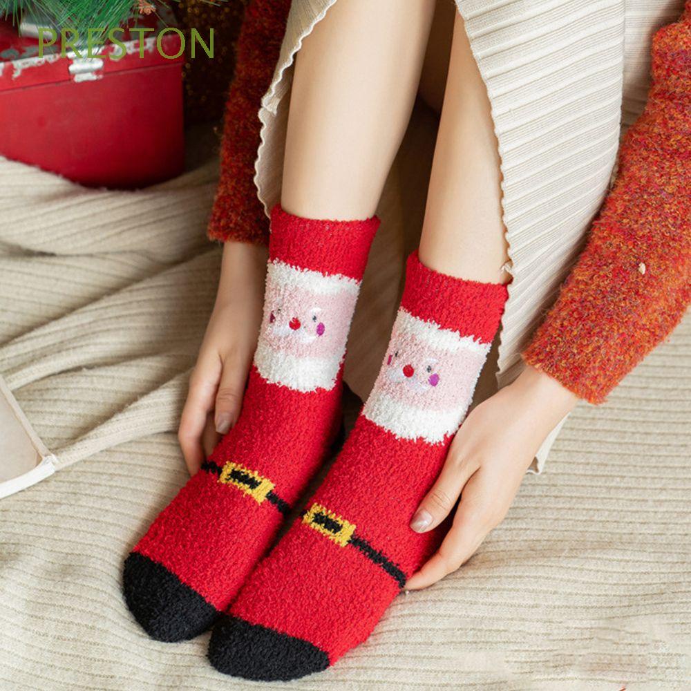 Vớ lông cừu san hô dày dặn thoáng khí họa tiết ông già noel tuần lộc thời trang Giáng sinh ấm áp dành cho nữ