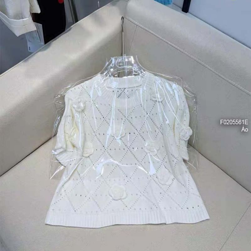 Áo len đính hoa nổi cổ tròn tay ngắn hàng Quảng Châu 0205