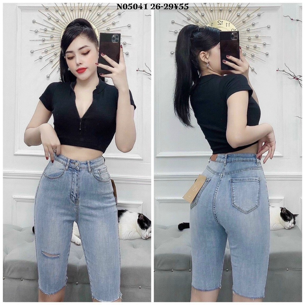 [Bigsize 32-36] Quần Ngố Jeans, Lưng Siêu Cao, Co Giãn Mạnh TRƠN/RÁCH 1 ĐÙI