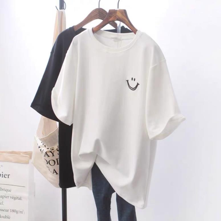 Áo thun hè logo form rộng nam nữ mặt cười basic chất cotton hai size xuongmayconghuong