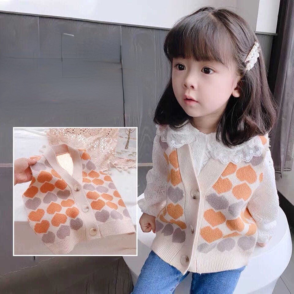 Áo ghi lê dệt kim họa tiết trái tim phong cách Nhật Bản ngọt ngào mới cho trẻ em