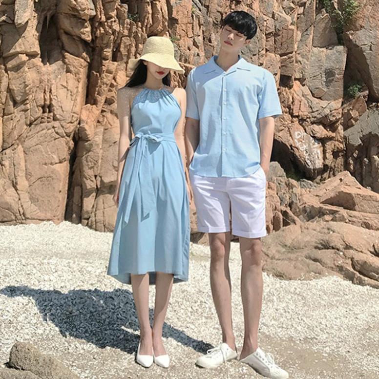 Áo cặp đi biển, chụp cưới đồ đôi thời trang thiết kế nam nữ chất đẹp màu xanh 2020- AV177 .