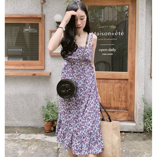 Đầm maxi tím hoa nơ lưng đuôi cá