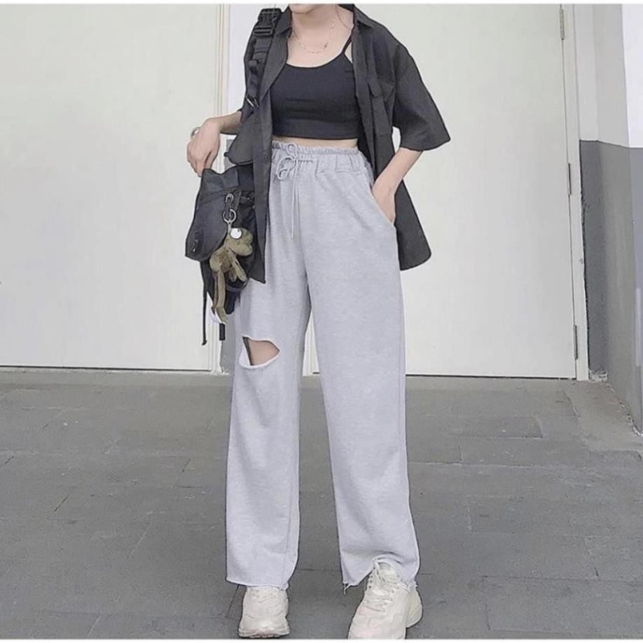 Quần ỐNG RỘNG RÁCH ĐÙI LAI TƯA Unisex