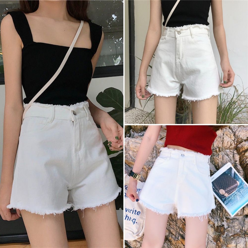 Quần đùi nữ, quần đùi kiểu rách gấu lưng quần màu trắng đen size S M L SKUQ-12B