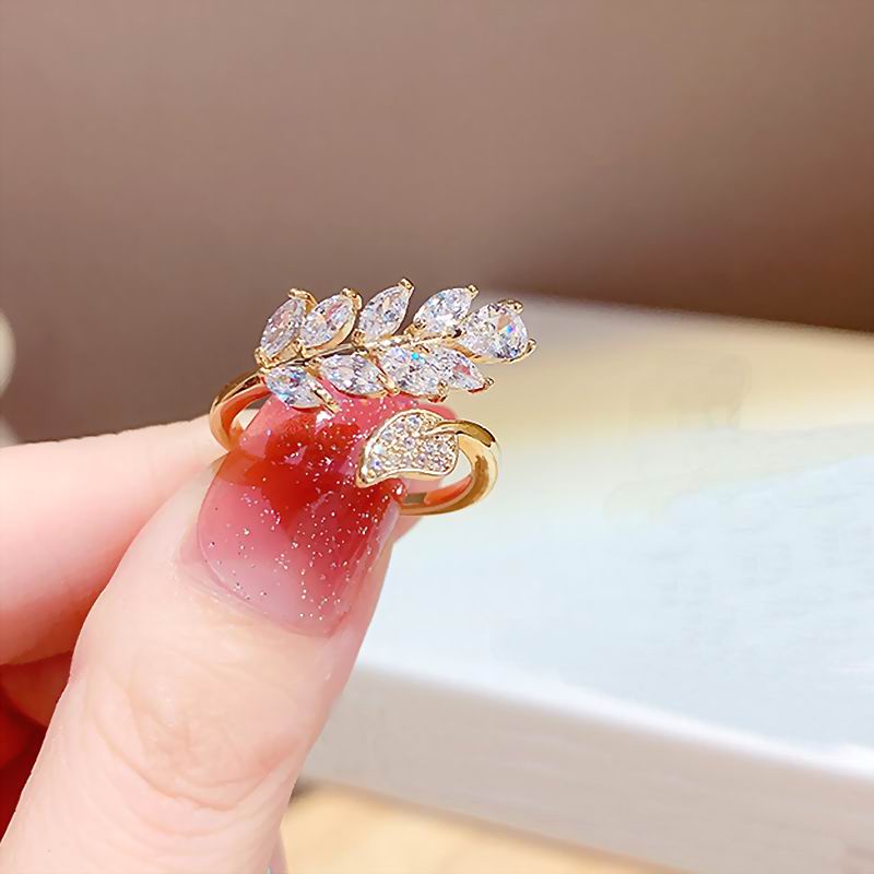 Nhẫn hở Etrendy hình chiếc lá đính đá zircon thời trang cổ điển dành cho nữ