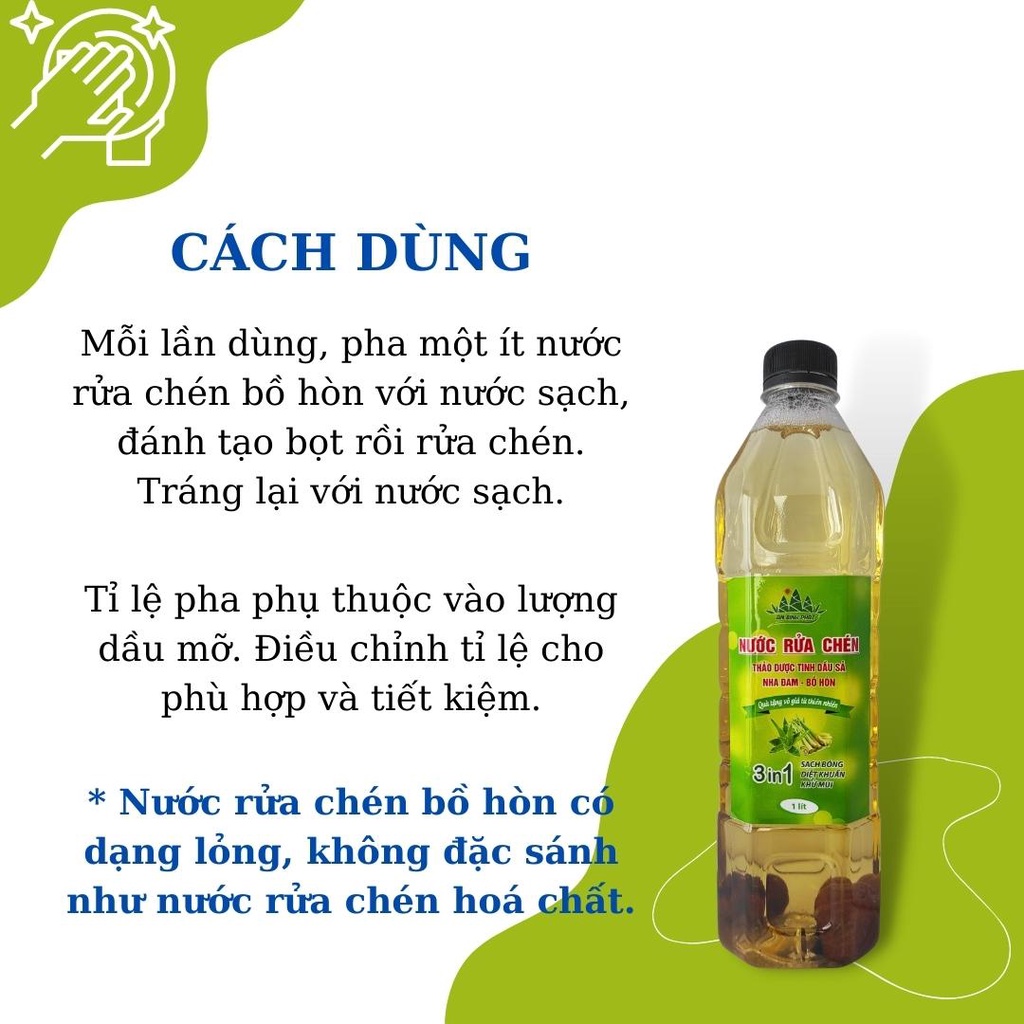 Nước Rửa Chén Bồ Hòn Nha Đam Sả 1000ml