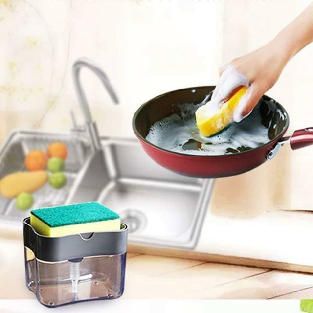 Hộp Đựng Nước Rửa Chén Ấn Kèm Miếng Rửa Bát