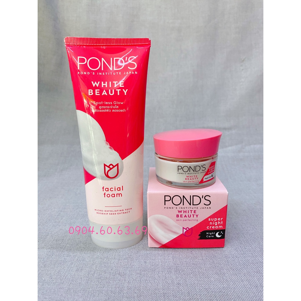Kem Và Sữa Rửa Mặt Dưỡng Trắng Da Ban Đêm Ponds (Kem 30g +SRM 100g)
