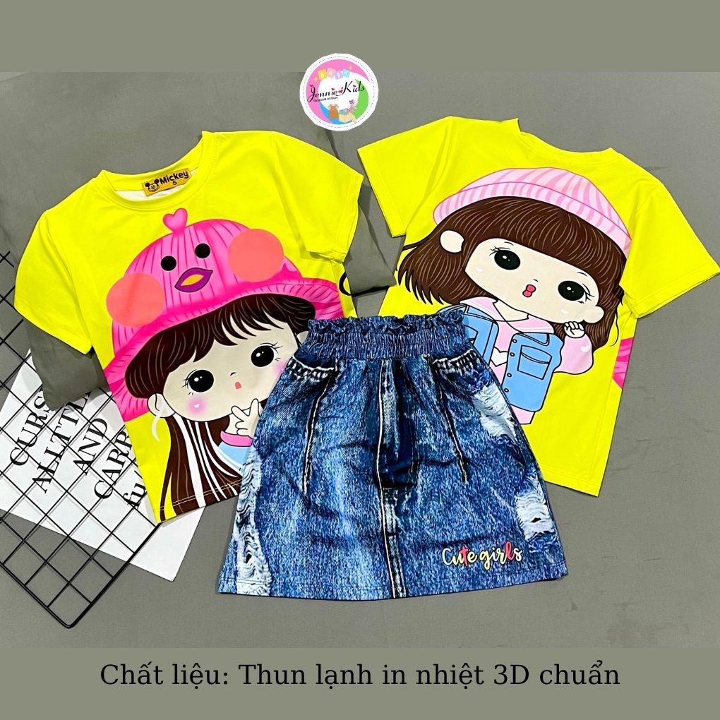 [22-40kg]Set váy giả jean bé gái size đại 8-10 tuổi vải thun lạnh Jennie kids J509