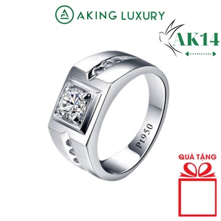 Nhẫn bạc nam  AKING LUXURY AK14 cao cấp, nhẫn bạc thiết kế đơn giản nhưng làm nổi bật viên đá chủ, sử dụng bạc s925