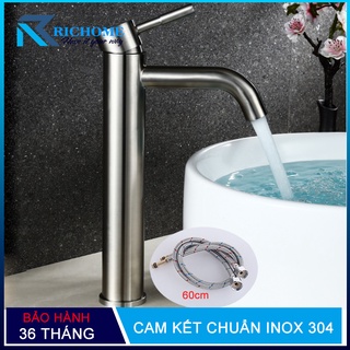 Vòi lavabo nóng lạnh Richome QH-MP004 cao 30cm đặt bàn chất liệu inox 304 nguyên khối - Bảo hành 03 năm trên toàn quốc