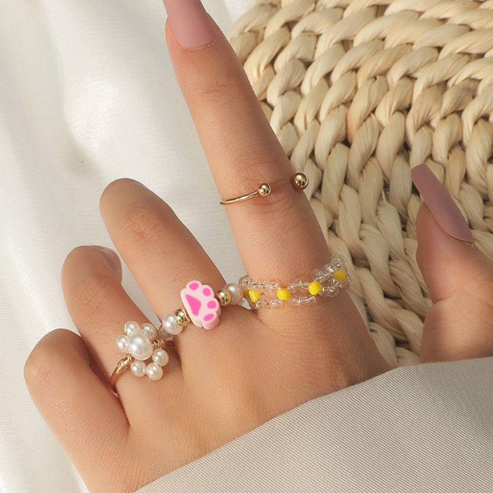 Nhẫn Hợp Kim Xỏ Hạt Nhiều Màu Phong Cách Bohemia Thời Trang