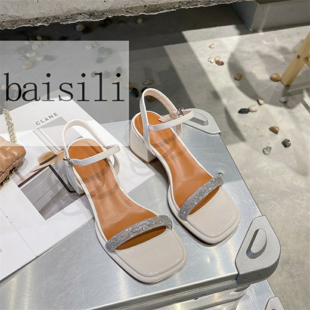 GIÀY CAO GÓT BAISILI - GIÀY THỜI TRANG QUAI NGANG ĐÍNH ĐÁ - GUỐC NỮ MŨI VUÔNG 5 PHÂN BG220920