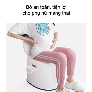 Bô Vệ Sinh Cho Người Già/Người Bệnh/Phụ Nữ Mang Thai - Bồn Cầu Di Động Bằng Nhựa Cao Cấp Có Viền Cao Su