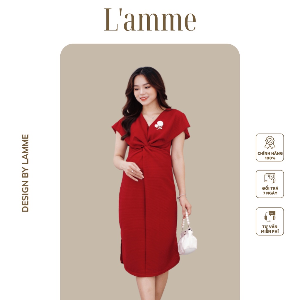 Đầm bầu đi tiệc Carol Dress chất liệu dập ly cao cấp dấu dáng được thiết kế bởi LAMME