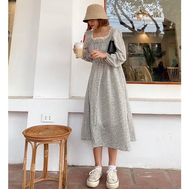 váy hoa nhí cổ vuông viền ren chun ngực eo Ulzzang style 🌸 VKE 9152-2 -3 Hàng Quảng Châu | BigBuy360 - bigbuy360.vn