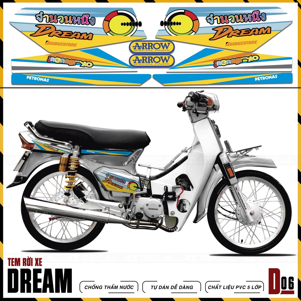 Tem Rời Xe Dream 110 100 Thiết Kế Mẫu Petronas | D6 | Chất Liệu Cao Cấp Dành Cho Xe Dream Việt, Thái Chống Nước, Bền Màu