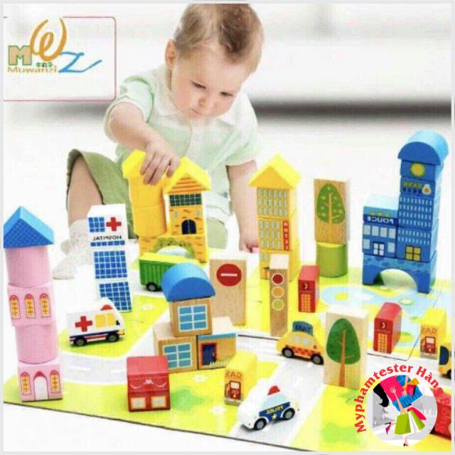 Bộ đồ chơi xếp hình gỗ thành phố 62 chi tiết